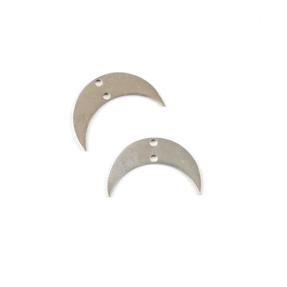 Natural Silver Stainless Steel 12x20mm Wide Horizontal Crescent Moon Components with 2 Holes - 2 per bag