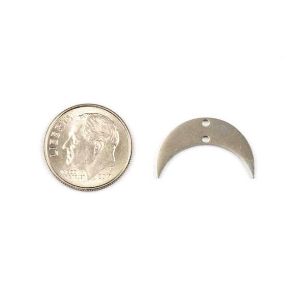 Natural Silver Stainless Steel 12x20mm Wide Horizontal Crescent Moon Components with 2 Holes - 2 per bag