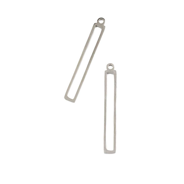 Natural Silver Stainless Steel 4.5x32mm Rectangle Drop Component with Cut Out Middle - 2 per bag