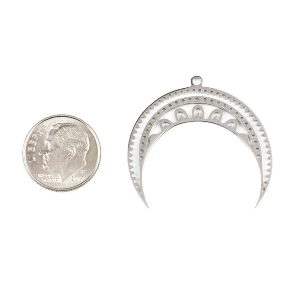 Natural Silver Stainless Steel 30x34mm Filigree Horizontal Crescent Moon Component - 2 per bag