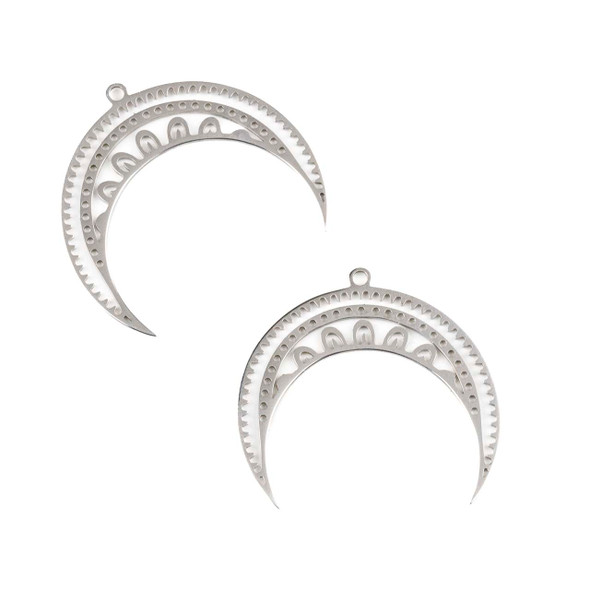 Natural Silver Stainless Steel 30x34mm Filigree Horizontal Crescent Moon Component - 2 per bag