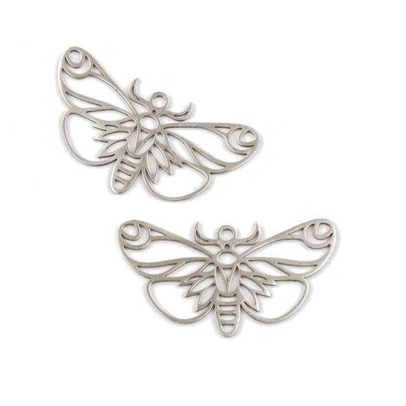 Natural Silver Stainless Steel 18x33mm Luna Moth Components - 2 per bag
