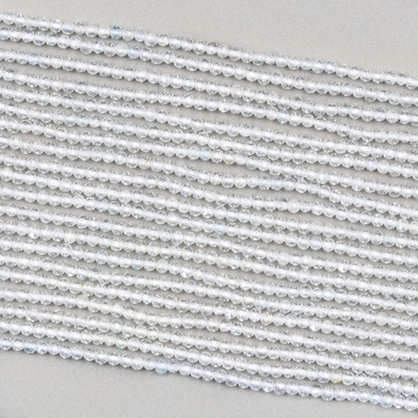 White Topaz 2mm Faceted Round Beads - 15 inch strand