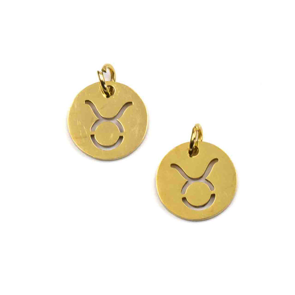18k Gold Plated Stainless Steel 12mm Taurus Zodiac Charm with 4mm Open Jump Ring - 2 per bag