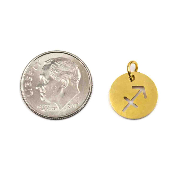 18k Gold Plated Stainless Steel 12mm Sagittarius Zodiac Charm with 4mm Open Jump Ring - 2 per bag