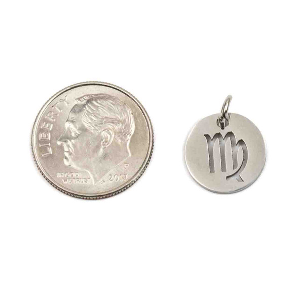 Natural Silver Stainless Steel 12mm Virgo Zodiac Charm with 4mm Open Jump Ring - 2 per bag
