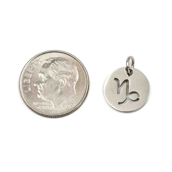 Natural Silver Stainless Steel 12mm Capricorn Zodiac Charm with 4mm Open Jump Ring - 2 per bag