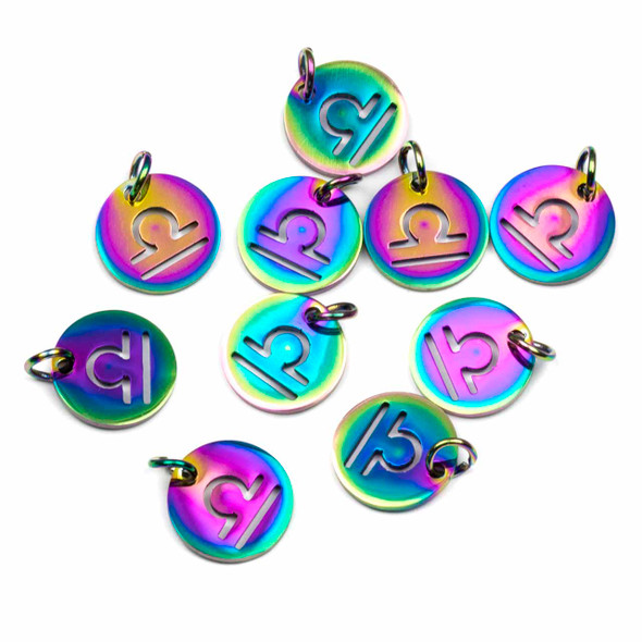 Purple Rainbow Plated Stainless Steel 12mm Libra Zodiac Charm with 4mm Open Jump Ring- 1 per bag