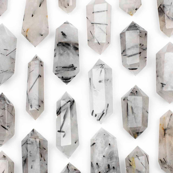 Cherry Tree Beads Black Tourmalinated Quartz Crystal Medium Double Terminated Point Specimen - approx. 1-1.5x2-2.75", 1 piece 