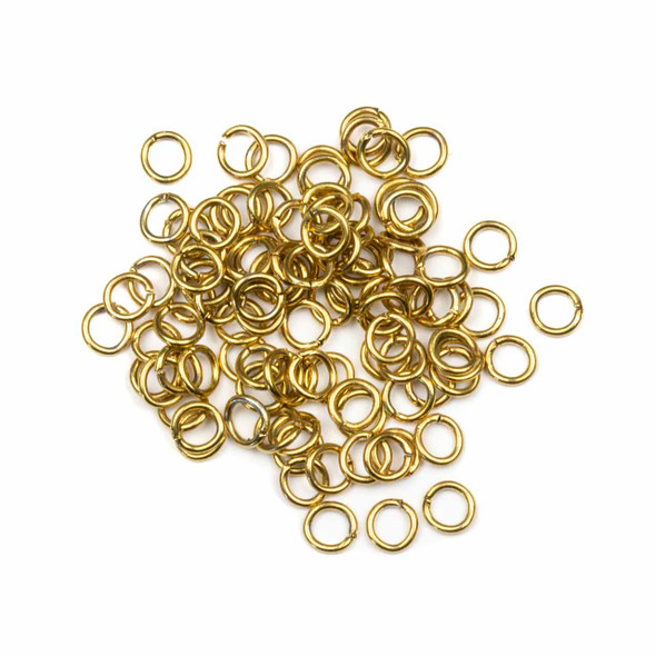 18k Gold Plated Stainless Steel 4mm Open Jump Rings - 21 gauge, approx. 100 per bag