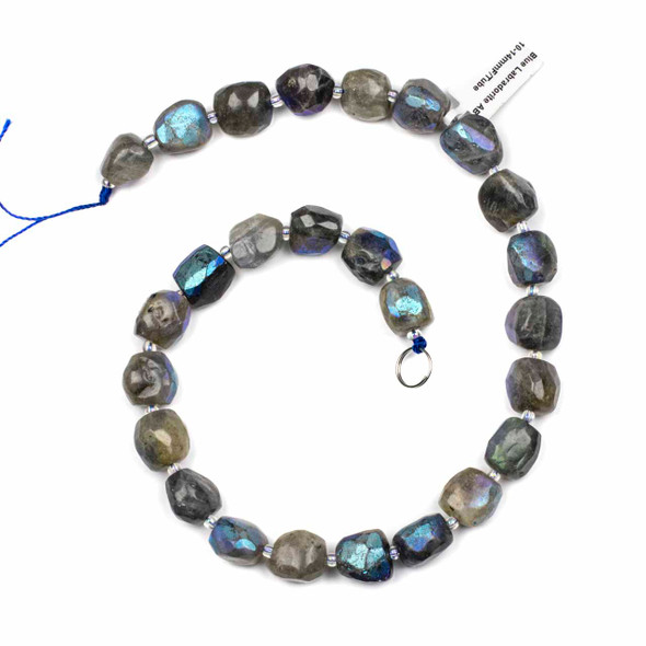 Blue Labradorite approx. 10x14mm Faceted Nugget Beads with an AB finish - 15 inch strand