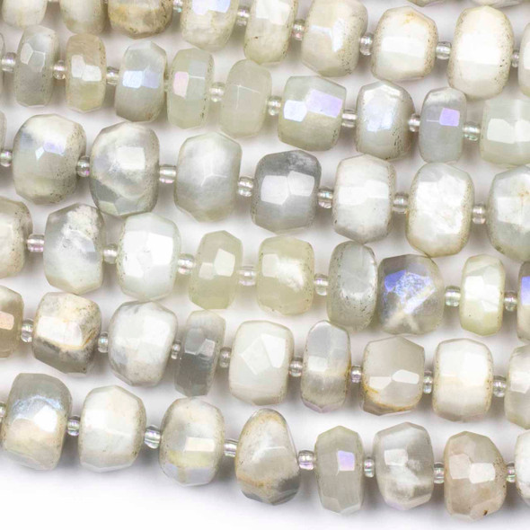 White Moonstone approx. 8-10x12-14mm Faceted Irregular Rondelle/Heishi Beads with an AB finish - 15 inch strand