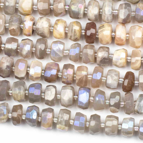 Grey Moonstone approx. 6-8x10-12mm Faceted Irregular Rondelle/Heishi Beads with an AB finish - 15 inch strand