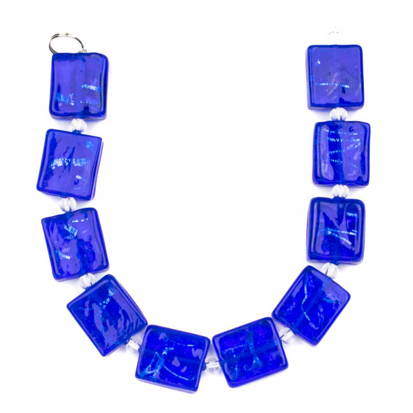 Handmade Lampwork Glass 14x16mm Cobalt Rectangle Beads with Silver Foil