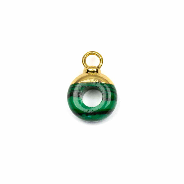 Malachite 10x14mm Donut Pendant with Gold Plated Brass Cap and Loop - 1 per bag