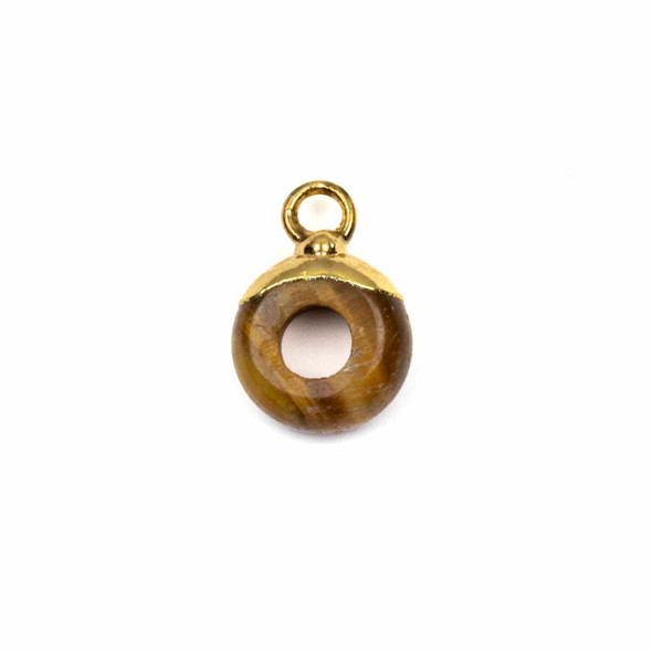 Yellow Tigereye 10x14mm Donut Pendant with Gold Plated Brass Cap and Loop - 1 per bag