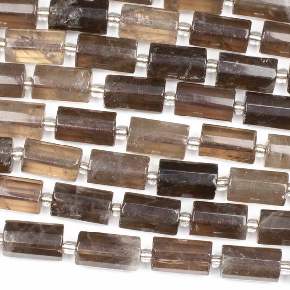 Smoky Quartz 10x16mm Faceted Tube Beads - 15 inch strand