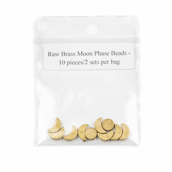 Raw Brass Moon Phase Beads - 10 pieces/2 sets per bag
