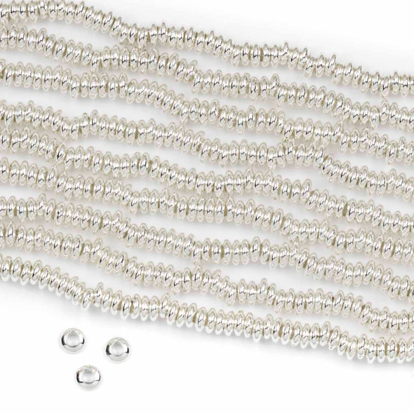 Silver Plated Brass 2x4mm Rondelle Spacer Beads with approximately 2mm Large Hole - approx. 8 inch strand