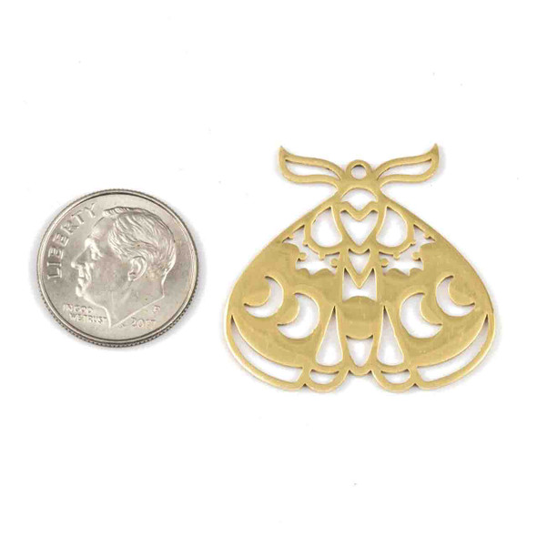 18k Gold Plated Stainless Steel 28x30mm Luna Moth with Moon Phase on Closed Wings Component - 2 per bag