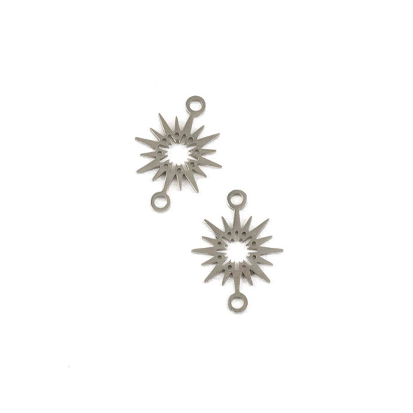 Natural Silver Stainless Steel 15x20mm Tiny Sun Burst Link Components with 2 Loops - 2 per bag