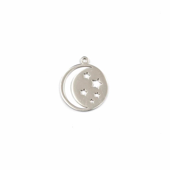 Natural Silver Stainless Steel 18x21mm Moon & Stars Coin Component - 1 per bag