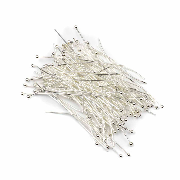 Silver Plated Brass 2 inch, 21g Headpins/Ballpins with a 2mm Ball - 100 per bag