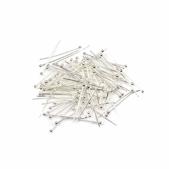 Silver Plated Brass 1 inch, 21g Headpins/Ballpins with a 2mm Ball - 100 per bag