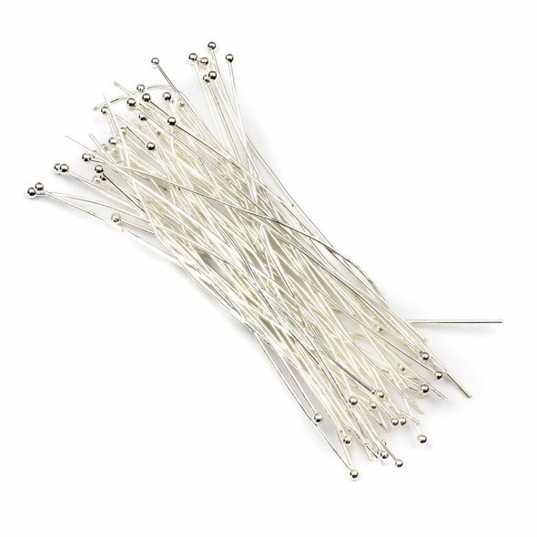 Silver Plated Brass 3 inch, 21g Headpins/Ballpins with a 2mm Ball - 50 per bag