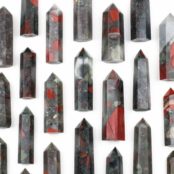 African Bloodstone Crystal Point Tower - 1 piece, approximately 3-4"