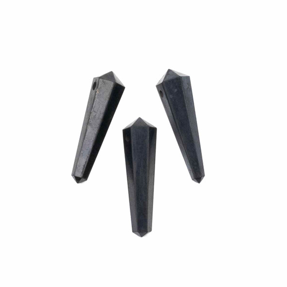 Shungite approx. 8-10x30-35mm Top Drilled Tapered Double Terminated Hexagonal Point Pendant - 1 per bag