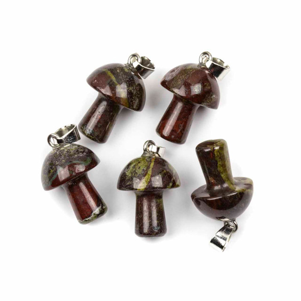 Dragon Blood Jasper 16x20mm Mushroom Pendant with Silver Plated Brass Loop and 4x7mm Bail - 1 per bag