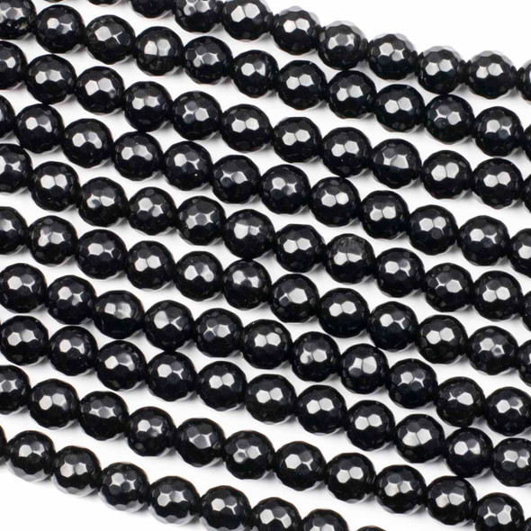 Black Obsidian 8mm Faceted Round Beads - 15.5 inch strand