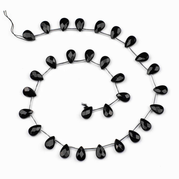 Onyx 8x12mm Top Drilled Faceted Flat Teardrop Beads - 16 inch strand