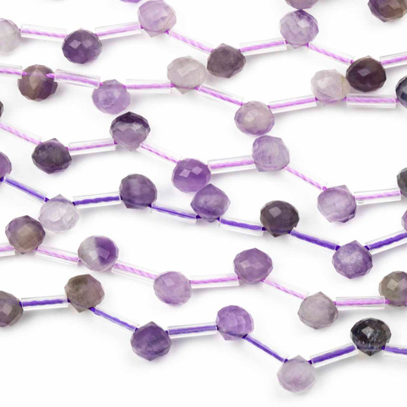 Amethyst 6mm Top Drilled Faceted Rounded Teardrop/Briolette Beads - 8 inch strand
