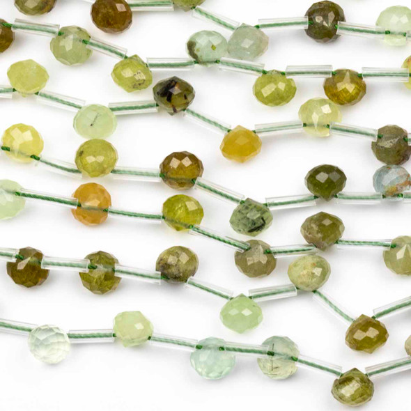 Green Garnet 6mm Top Drilled Faceted Rounded Teardrop/Briolette Beads - 8 inch strand