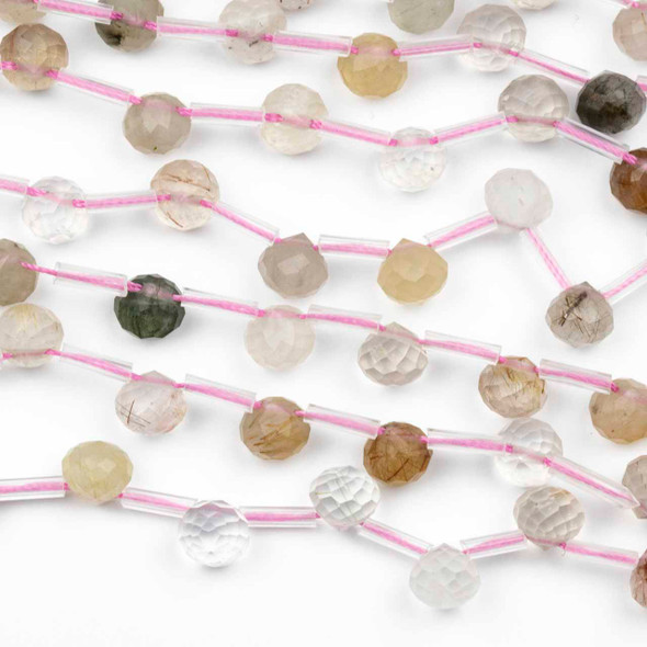 Rutilated Quartz 6mm Top Drilled Faceted Rounded Teardrop/Briolette Beads - 8 inch strand