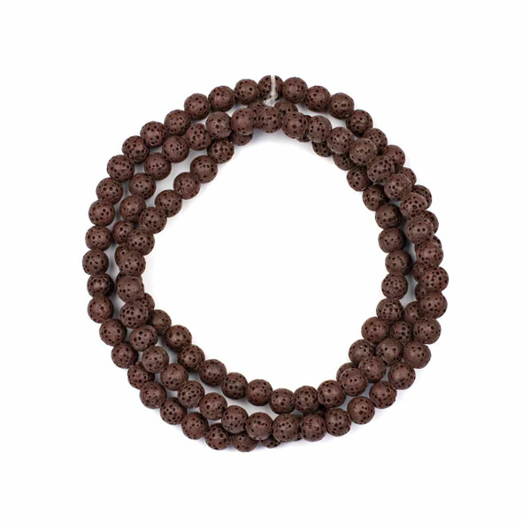 Waxed Brown Lava 6mm Mala Round Beads - 29 inch strand
