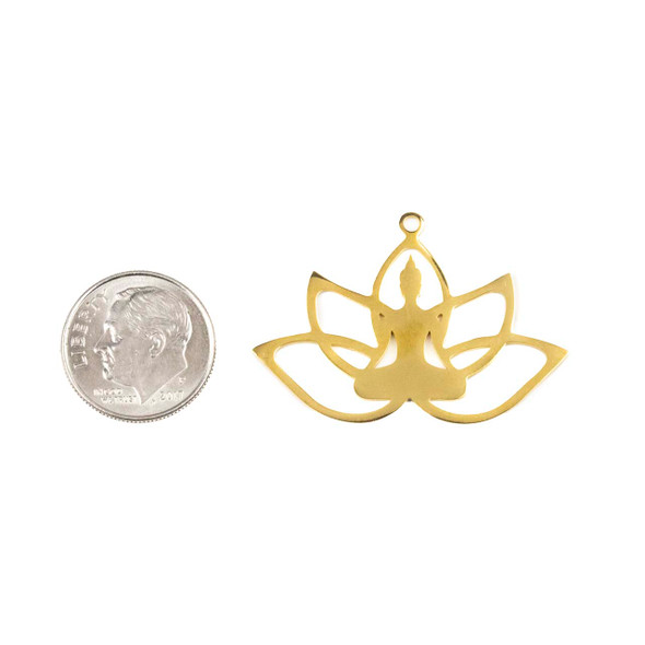 18k Gold Plated Stainless Steel 25x37mm Lotus Yoga Pose Component - 2 per bag