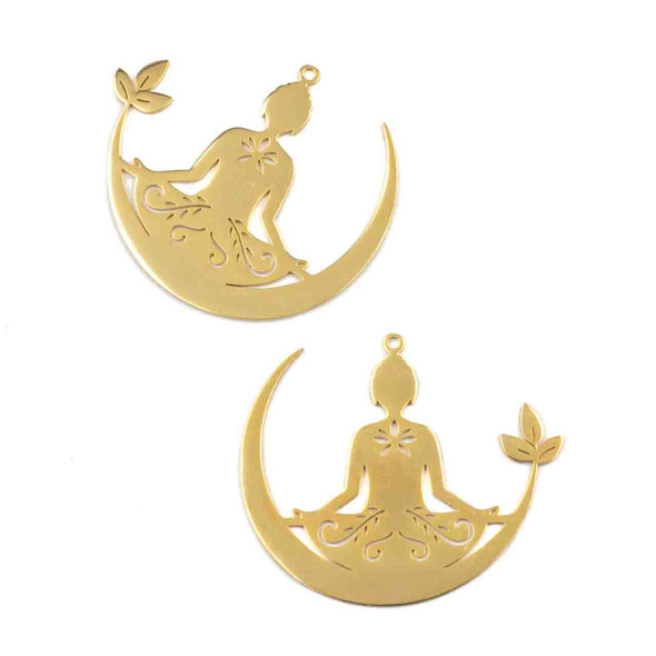 18k Gold Plated Stainless Steel 38x45mm Meditation & Crescent Moon Components - 2 per bag