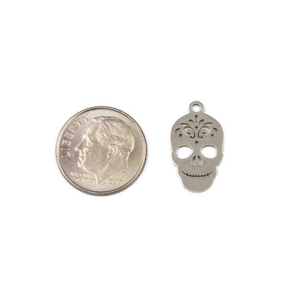 Cherry Tree Beads 304 Stainless Steel 10.5x18mm Small Sugar Skull Components - 2 per bag 