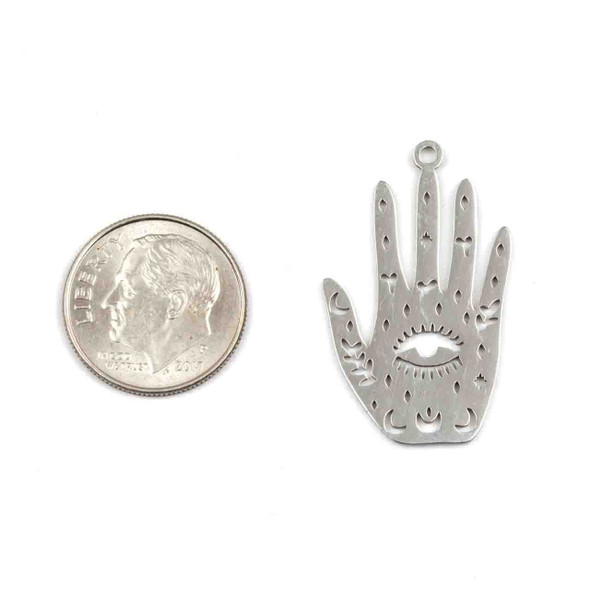 Natural Silver Stainless Steel 18x30mm Hamsa Component - 2 per bag