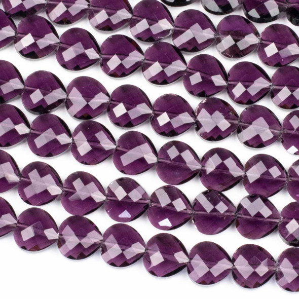 Crystal Amethyst Purple 10mm Faceted Heart Beads - 8 inch strand