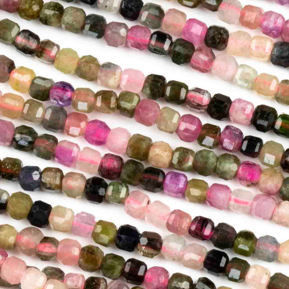 Rainbow Tourmaline 2.5mm Faceted Cube Beads - 15 inch strand