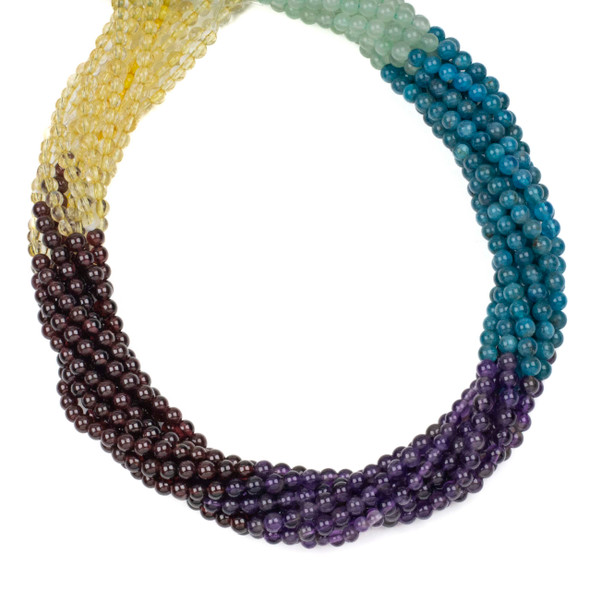 Jewel Tone Gemstone Artisan Strand - 4mm Round Beads, 16 inch strand, mix #4