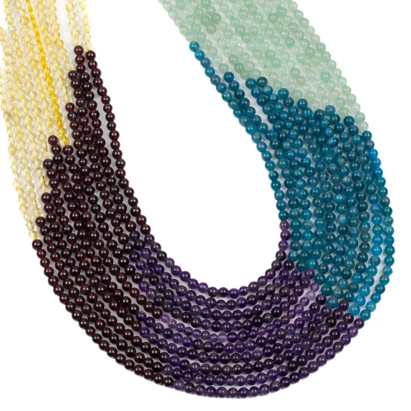 Jewel Tone Gemstone Artisan Strand - 4mm Round Beads, 16 inch strand, mix #4