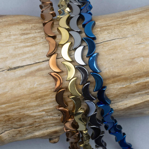 Cherry Tree Beads Hematite Electroplated 5x8mm Moon Beads - 8 inch strand 