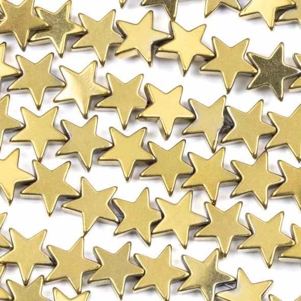 Synthetic Hematite Electroplated Gold 8mm Star Beads - 8 inch strand