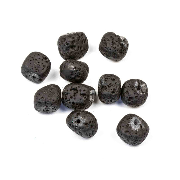 Waxed Lava 8mm Black Irregular Nugget Beads - 14 inch strand