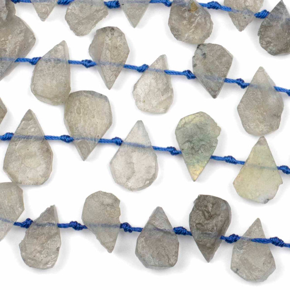 Blue Labradorite approximately 10x15mm Top Drilled Rough-Cut Not Polished Top Drilled Teardrop Beads - 16 inch strand